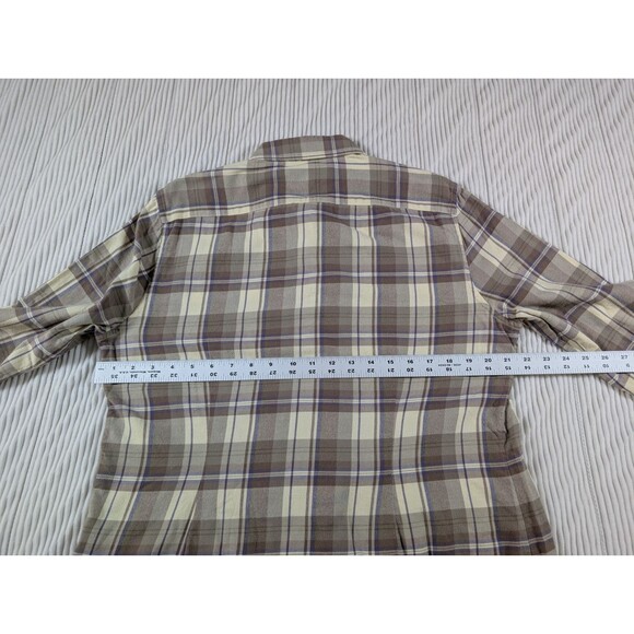 Flaw Lauren Ralph Lauren Flannel Top Women's L Brown Plaid Fitted Button Up - Picture 9 of 9
